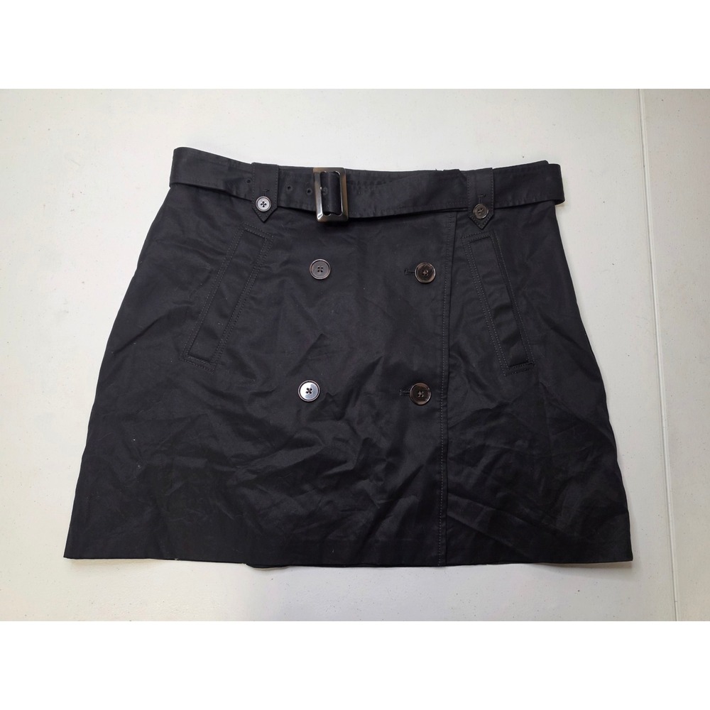 Loft Black Trench Mini Skirt Belted Double Breasted Cotton Size 14 NWT